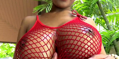 Sexy Big Titty Babe outside Oil Show