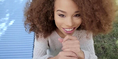 Spicy black girl Cecilia Lion is taking a white pecker in the yard