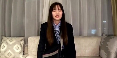 An 18-year-old Japanese beauty. Blowjob and beautiful shaved creampie sex in uniform, uncensored