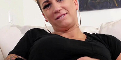 Tattooed girl deepthroats on hard cock and gets fucked from behind