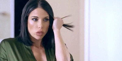 Busty brunette enjoys tongue-fucking and then rides his hard cock