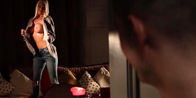 Blanche Bradburry cock-teases Sam Bourne and rides his hard cock