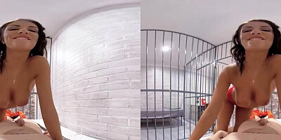 August Ames is playing with dude's cock in this hot VR