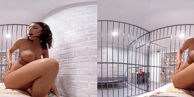August Ames is playing with dude's cock in this hot VR