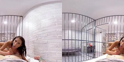 August Ames is playing with dude's cock in this hot VR