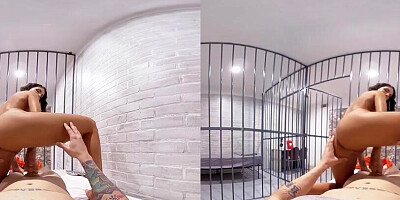 August Ames is playing with dude's cock in this hot VR