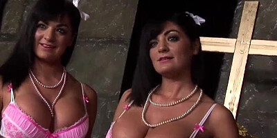 Two busty MILFs making out and sucking hard cock together