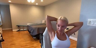 Blonde MILF gets naked and plays with pussy on webcam show