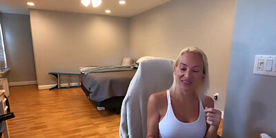 Blonde MILF gets naked and plays with pussy on webcam show