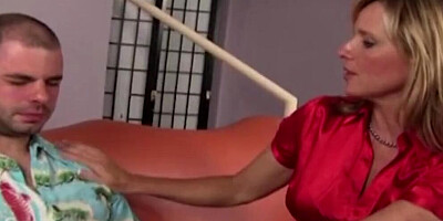 Busty MILF teases stepson with those tits and fucks with him