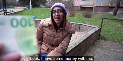 Public Agent Ale Danger demonstrating how far she can deepthroat a big fat cock