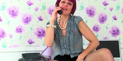 Office milf Silky Thighs Lou needs to get off on her desk