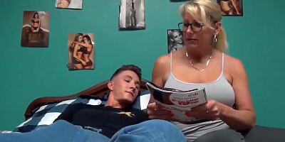 Busty MILF gets jizz all over boobs after being fucked by a stepson