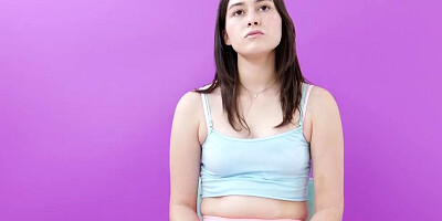 Cute Teen Brunette goes to interview & cums HARD