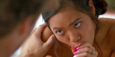 Small tits Asian doll has big hunger for stepbro's giant schlong