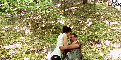 Skinny german hairy milf small tits fuck outdoor in forest