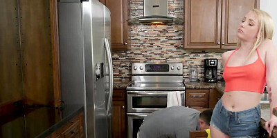 Dirty blonde is fucked by two guys and fed with semen