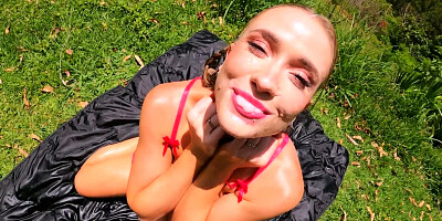 Outdoor POV fuck scene showing Scarlet Chase at her horniest