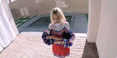 Blonde cheerleader sucks and get fucked first-person