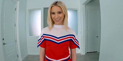 Blonde cheerleader sucks and get fucked first-person