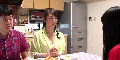 Horny Asian couple is having sex in the kitchen after dinner