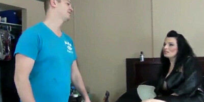 Caring mom takes care of stepson's morning wood with her tits and cunt