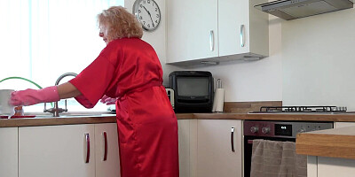 Aunt Judy's Big Tit MILFs - Busty UK Housewife Camilla Soaps-Up Her Big Natural Tits in the Kitchen