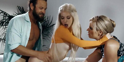 Husband & wife invited over a petite teen blonde for a threeway banging