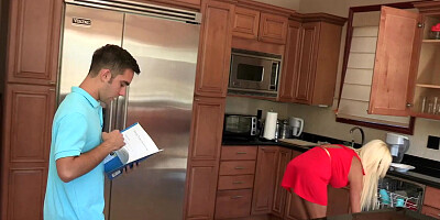 Busty MILF seduces stepdaughter's boyfriend and makes him lick her pussy