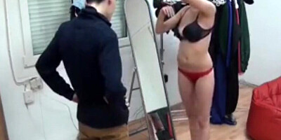 Slim chick seduced in a changing room and fucked balls deep