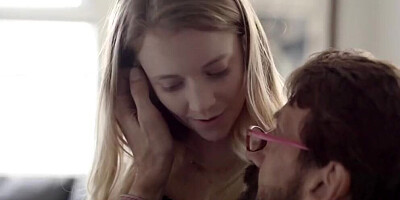 Foxy blonde Riley Star is riding stepdad's cock on the couch