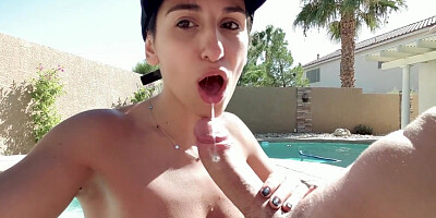 Young Amateur Teen Sucks Morning Wood Hard until Cum Outdoor