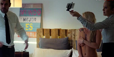 Two lovely girls are filming themselves while having a threesome