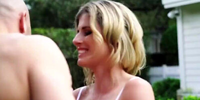 Cougar Cory Chase sucks and rides cock by the pool