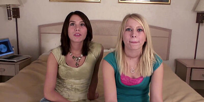 Brunette and blonde girls are getting attracted by each other