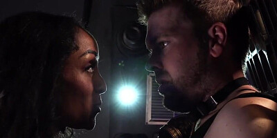Big tits ebony cooze gets pussy banged by a white hunk