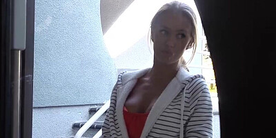 Big boobs sweet blonde gal Nicole Aniston is playing with a hard erection
