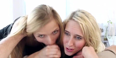 Two gorgeous blondes are sharing hard dick in this POV threesome
