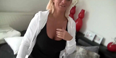 Busty cougar seduces stepson and rides his rock-hard pecker