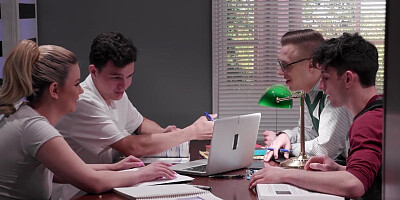 ADULT TIME - College Boys GANGBANG BUKKAKE + DP PAWG Heather Honey In PUBLIC LIBRARY! FULL SCENE