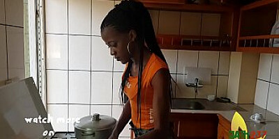 Vicious cousin gets caught in the kitchen by her sister's husband