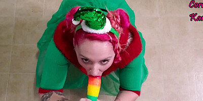 Kinky redhead in an Elf outfit masturbates with naughty sex toys