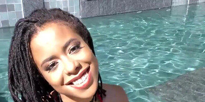 Foxy black girl Kira Noir is jumping on a hard white cock