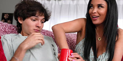 Anissa Kate sucking stepsons cock while her husband is not watching