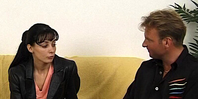 Brunette MILF goes down on an agent and blows him at porn casting