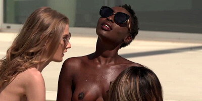 Nubian princess has her face and head covered in sticky cum from BBCs and big balls