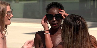 Nubian princess has her face and head covered in sticky cum from BBCs and big balls