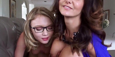 Ava Addams teaches Dakota Skye how to ride a cock