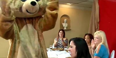 Slutty cougars are sucking stripper's dick at this kinky party