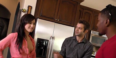 Caring cuckold brought over a handsome black fellow for his horny wife